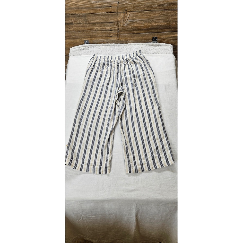 Cato Womens Striped Wide Leg Crop Pants Blue Yellow Elastic Waist Size M - Picture 8 of 8